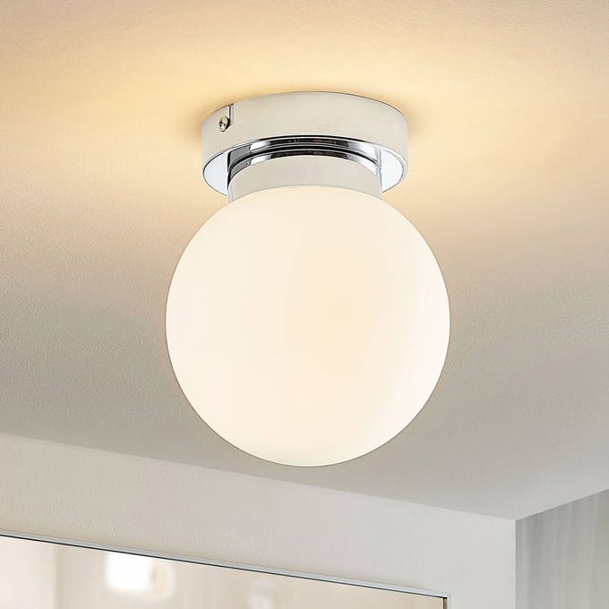 Lindby - Plafondlamp badkamer - 1licht - Staal, glas - H: 18 cm - E14 - chroom