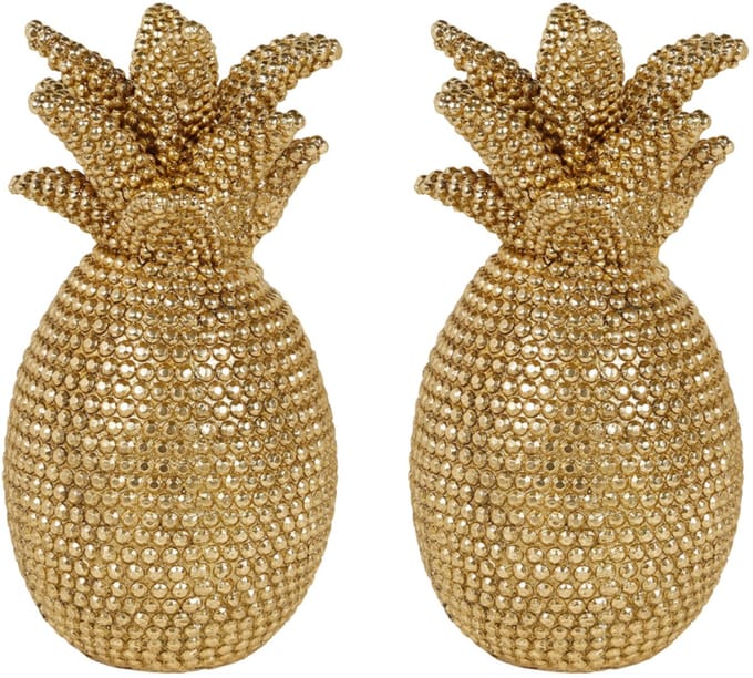 Ostaria Decoratieve Ananas - 2x - goud - strass effect - polyresin - 24 cm