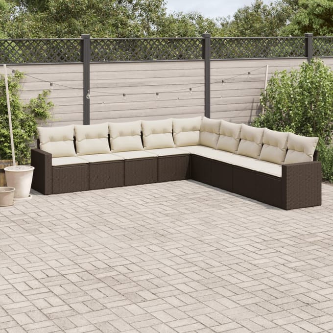 vidaXL - 9-delige - Loungeset - met - kussens - poly - rattan - bruin