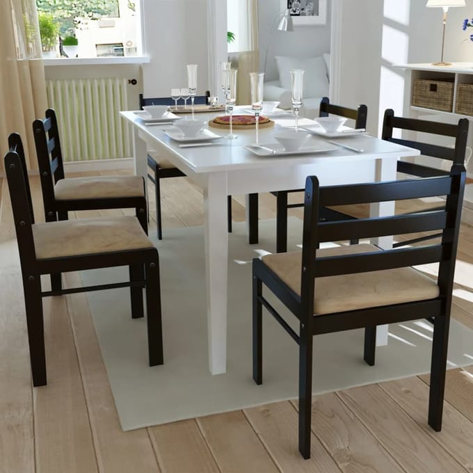 vidaXL - Eetkamerstoelen - 6 - st - massief - hout - en - fluweel - bruin