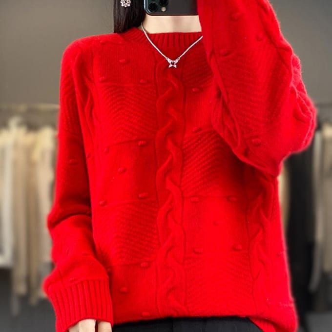 Pull Rond Jacquard Industrie Lourde pour Femmes en Automne et Hiver Nouvelle Mode, Pull de Base Tricoté Polyvalent Chaud et Confortable XXL