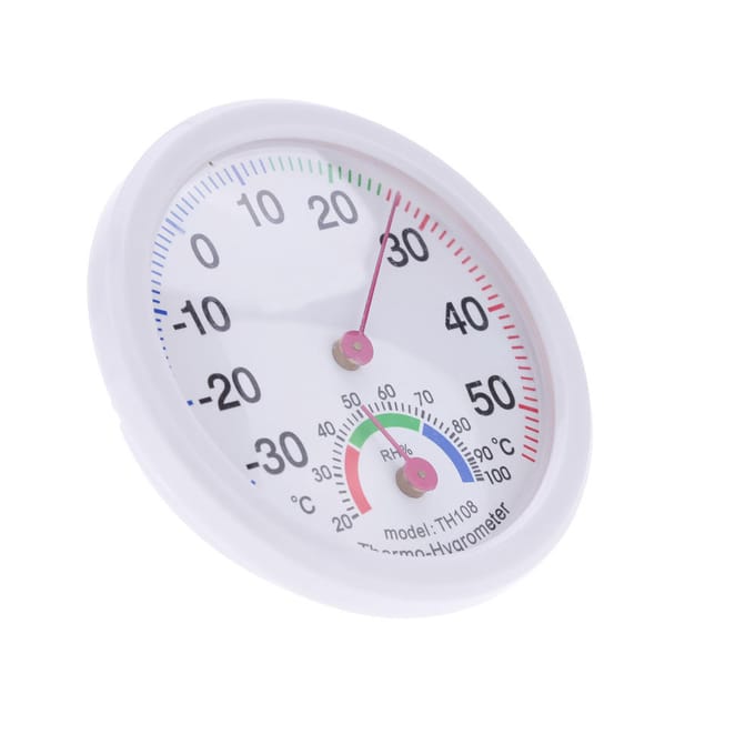 Binnen analoge thermometer hygrometer temperatuur vochtigheidsmeter kunststof wit