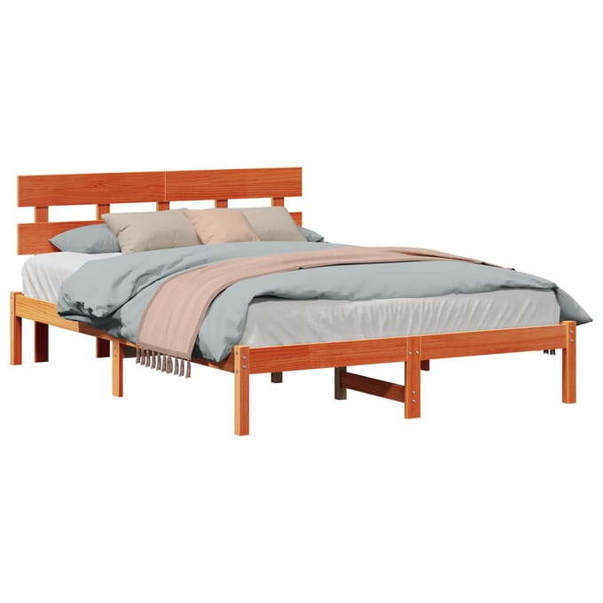 vidaXL - Bedframe - met - hoofdeinde - Bruin - 150 - x - 200 - cm - Massief - grenenhout