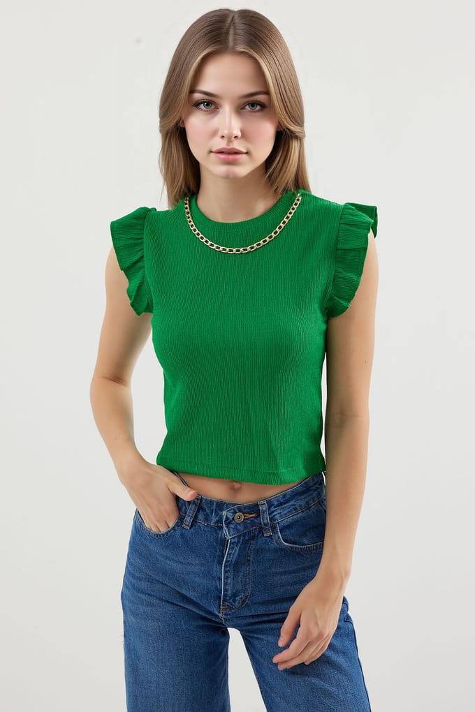 Geribbelde Mouwloze Crew Neck Blouse