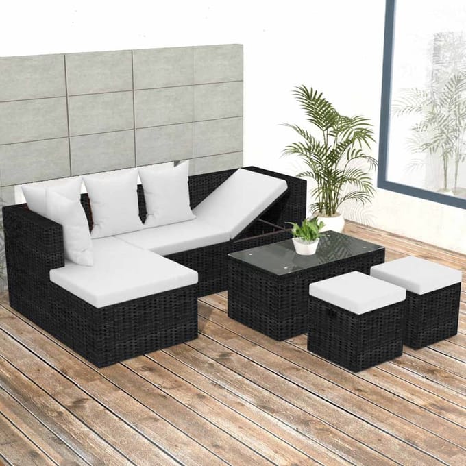 vidaXL - 4-delige - Loungeset - met - kussens - poly - rattan - zwart