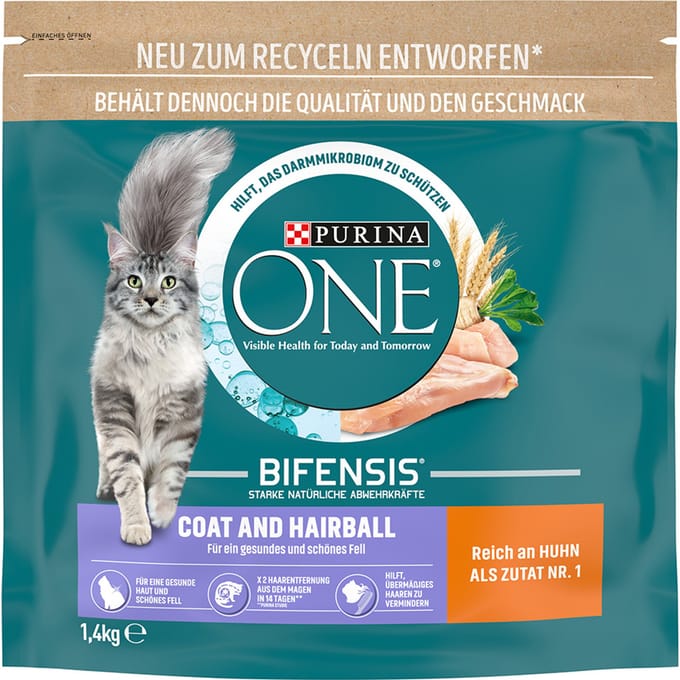 3x1,4kg Vacht & Haarbal Purina ONE Kattenvoer