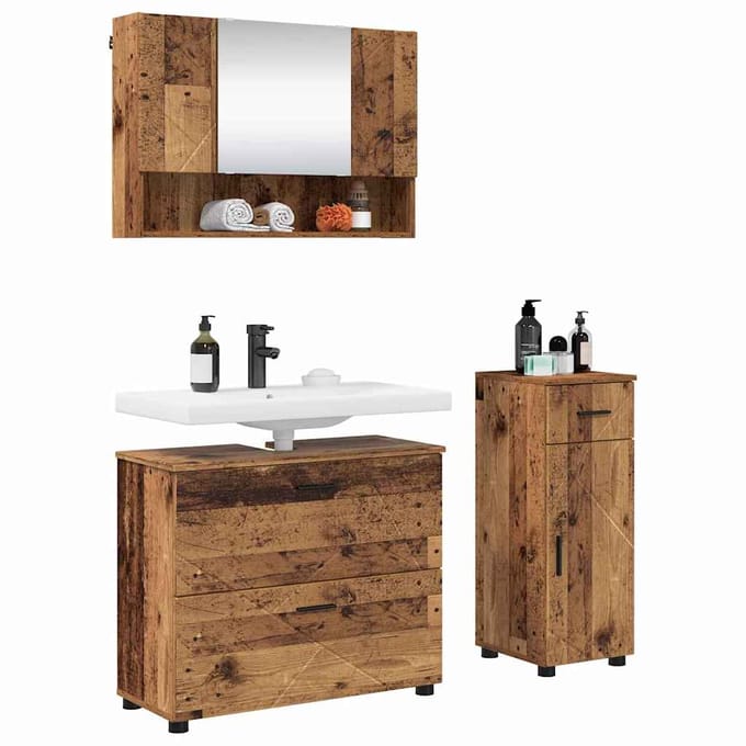 vidaXL - Badkamermeubel - Set - 3 - st - Oud - Hout - Samengesteld - Hout - en - Metaal