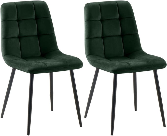 CLP Tilde Set van 2 eetkamerstoelen - Zonder armleuning - Industrieel - Fluweel/groen