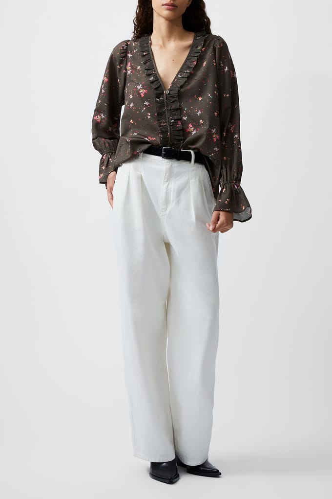 French Connection Carina Abeny Crepe Top Olive Night Multi Maat: S | Blouses Outlet | Dames | Groen