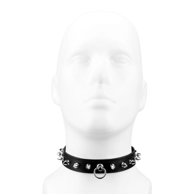 Rimba - Collar Van Leer 2.5 cm Breed Met O-ring En Versierd Met Studs