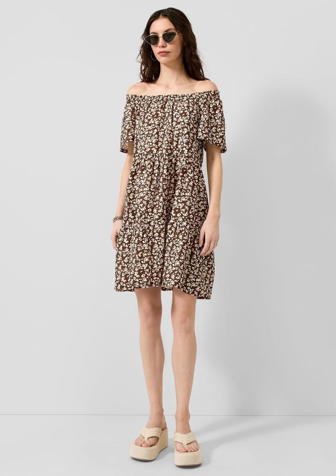 QS - female - Jurk van viscose-mix met carmenhalslijn