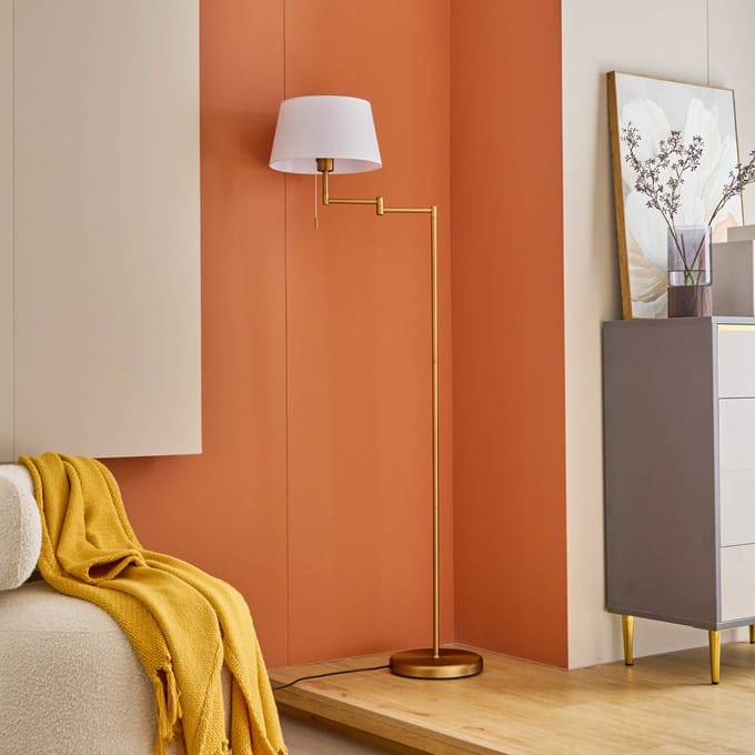 Lindby - vloerlamp - 1licht - metaal, stof - H: 154 cm - E27 - brons, wit