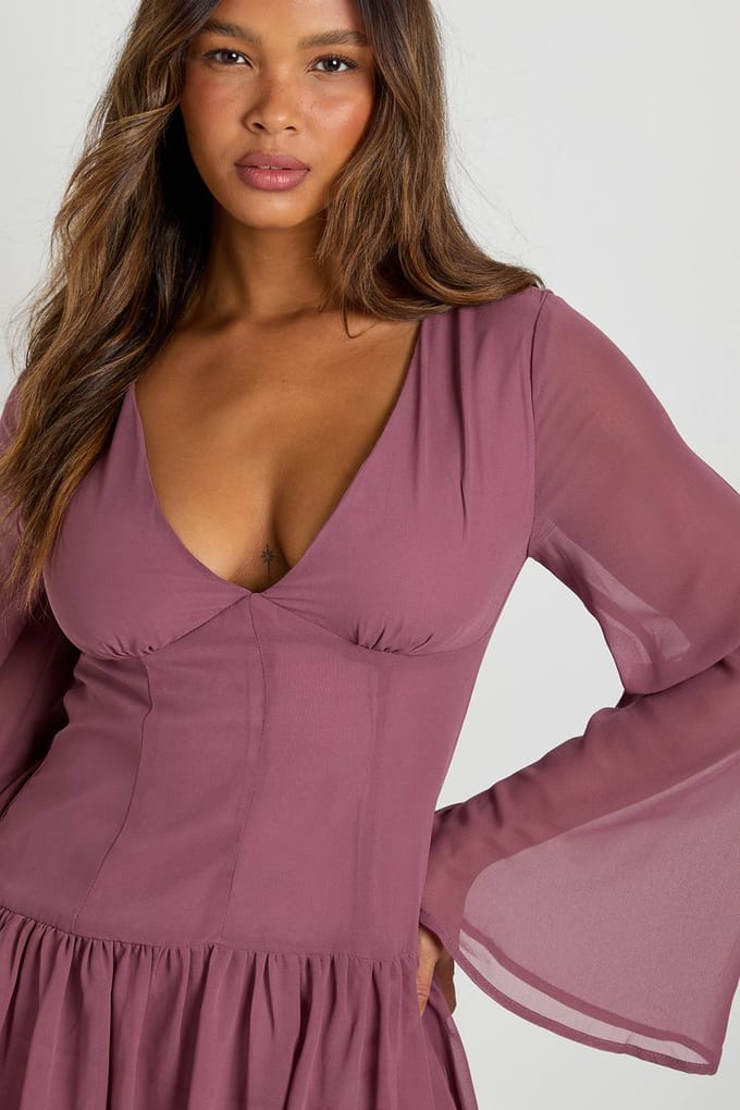 boohoo Dames Chiffon mini-jurk met lage taille en pofbal | Rose | Maat: 8