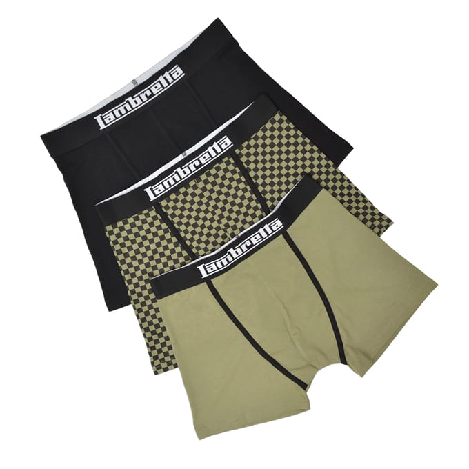 Lambretta Heren Boxershorts Assorti (Set van 3) (Khaki Groen/Zwart)