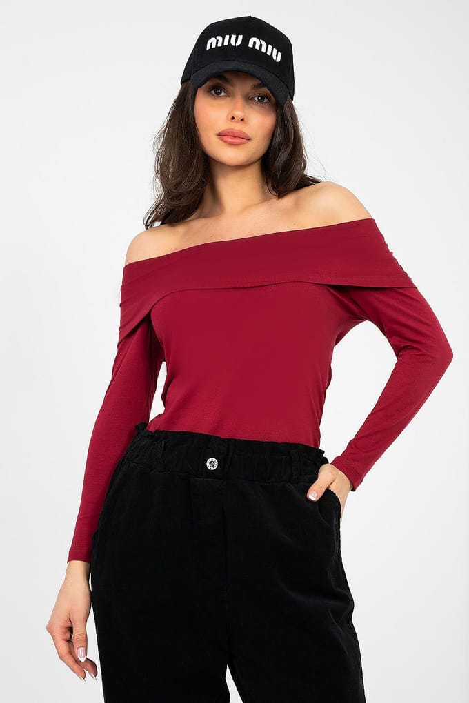 Sienna Off Shoulder Top - Donkerrood / S/M