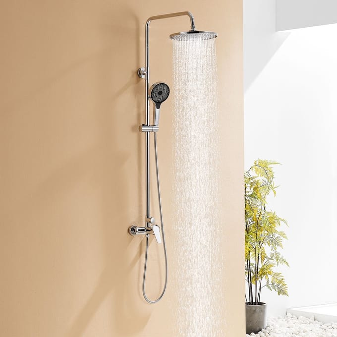 Auralum Max Douche Set - Regendouche en Handdouche - 3 Straalsoorten - Douchekop - Verstelbare douchestang: 900–1390 mm - Chroom