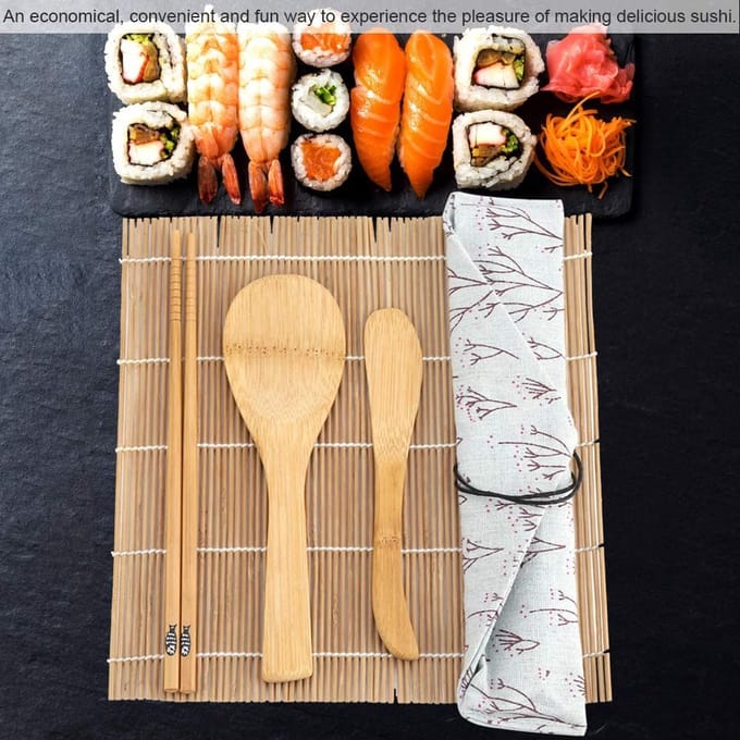Sushi Making Kit Met Bamboe Roller Matten - 5 Eetstokjes - 1 Paddle - 1 Sushi Blade .