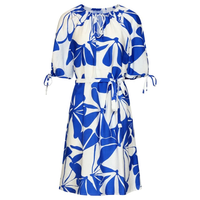 Smashed Lemon Blauw en wit korte jurk met abstracte bloemenprint |