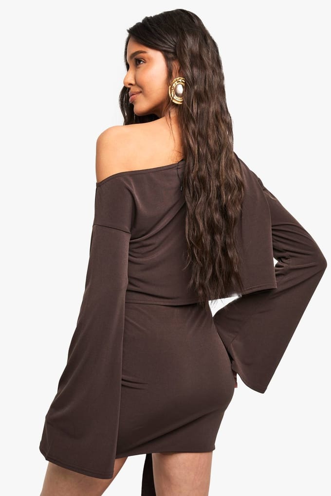 boohoo Dames Slinky Trim Details Wrap Mini Rok | Chocolate | Maat: 10