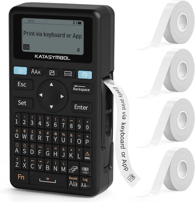Draagbare Mini Labelprinter voor Thuis en Kantoor met Bluetooth en 4 Etiketten Rollen