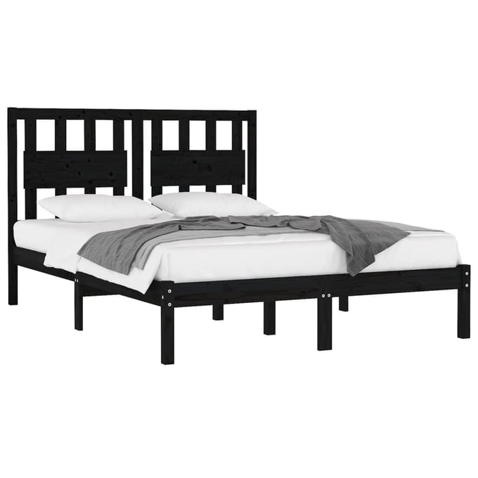 vidaXL - Bedframe - massief - grenenhout - zwart - 140x190 - cm