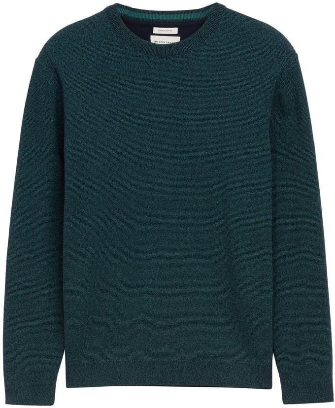 Tom Tailor - Gebreide trui van katoen - Maat M - jasper green navy twotone