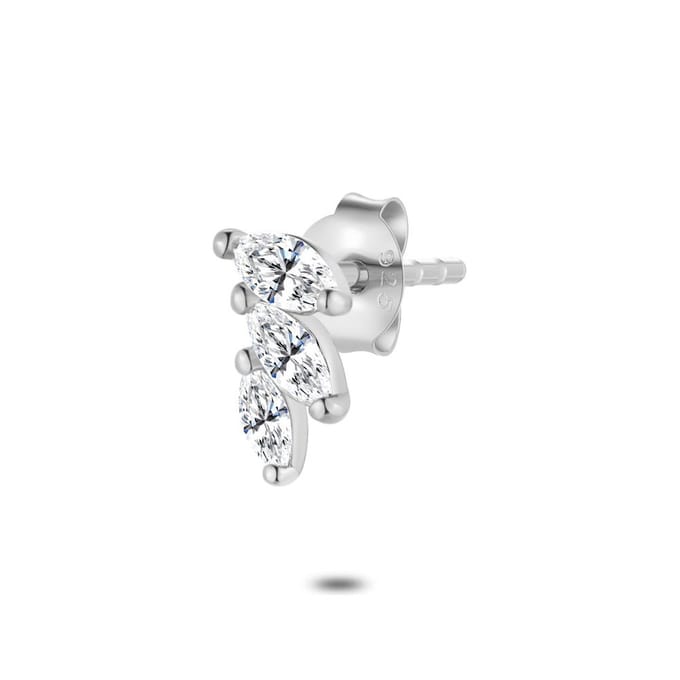 Twice As Nice Oorbel in zilver per stuk, blaadjes, steentjes