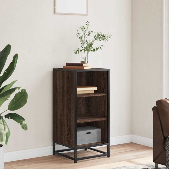 vidaXL - Dressoir - 35,5x35x76 - cm - bewerkt - hout - en - metaal - bruin - eikenkleur
