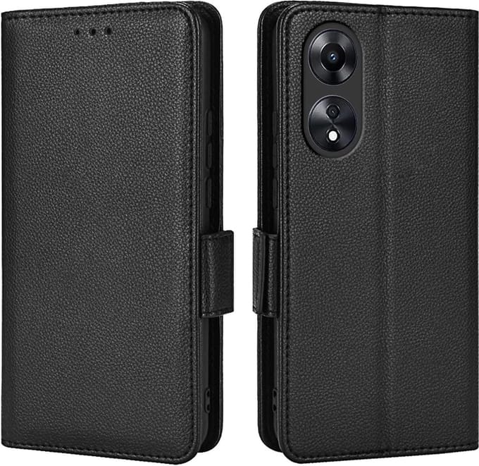Geschikt voor Oppo A78 5G leren book hoesje Lychee - Zwart
