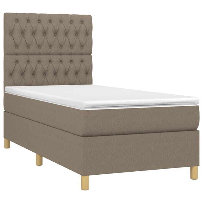 vidaXL - Boxspring - met - matras - en - LED - stof - taupe - 100x200 - cm