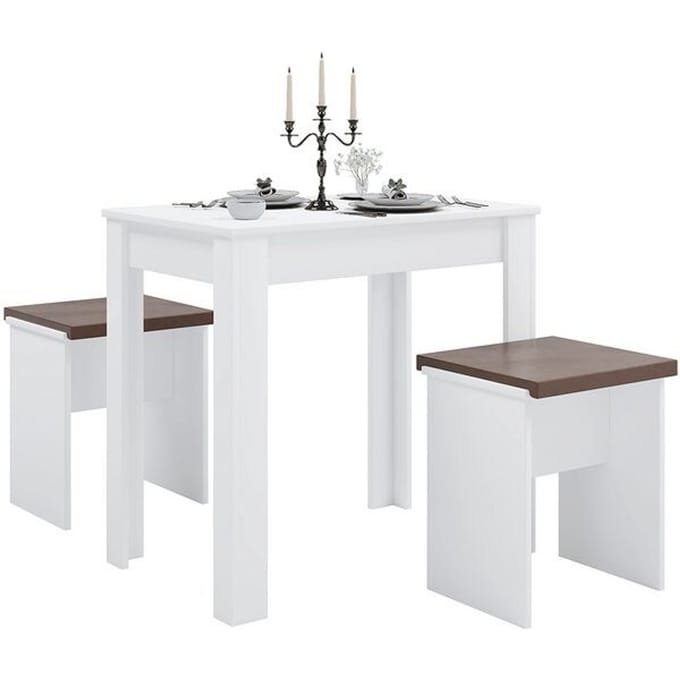 Esal eethoek Eettafel en 2 krukkenwit.