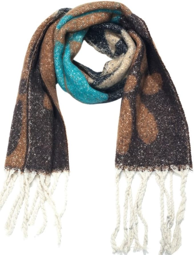 Wintersjaal - bloemen design - bruin/blauw - 190x40