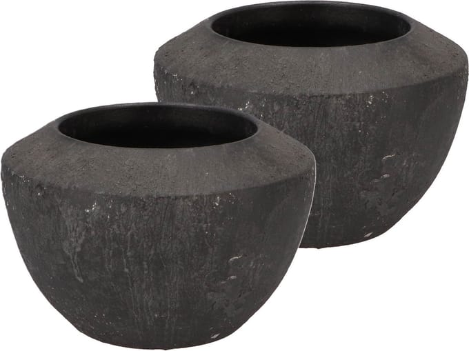 DK Design Bloempot Maya - 2x - verweerd zwart - D20 x H13 cm - rustiek