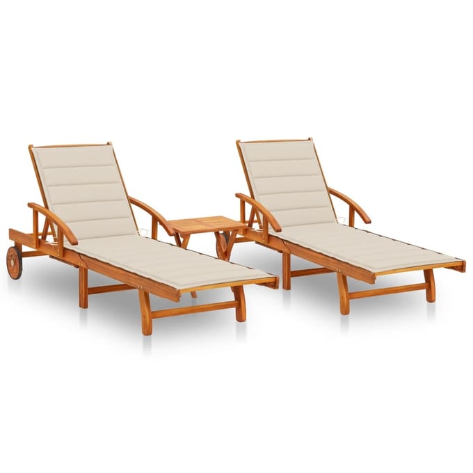vidaXL - Ligstoelen - 2 - st - met - tafel - en - kussens - massief - acaciahout