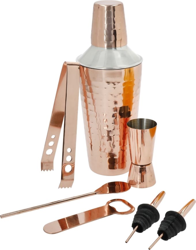 BarCraft 7-delige koperen cocktailset in geschenkverpakking - inclusief cocktailshaker barmaatje (Jigger) tang