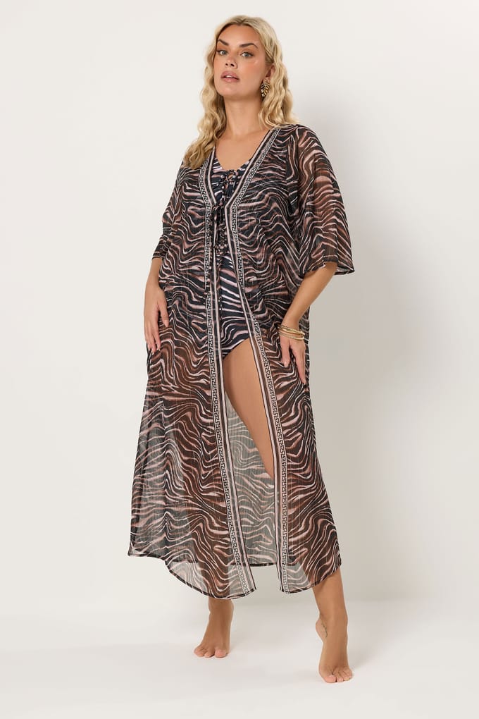 Yours Zwarte Chiffon Kimono Met Dierenprint Size 46-48