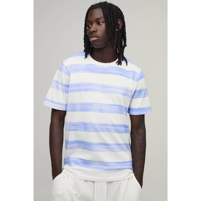 Slim Fit T-shirt Met Gestreepte Print | White | Size Small
