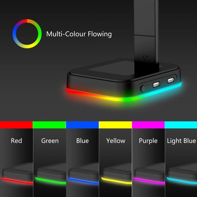 RGB Gaming Hoofdtelefoonstandaard Headsethouder Hangerrek Met Oplaadpoort Stabiele Basis voor Alle zwart