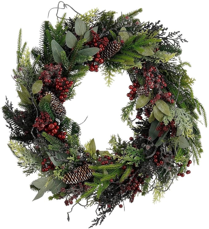 Mica Decorations Bodi Kerstkrans met Dennenappels - H13 x Ø50 cm - Bordeaux