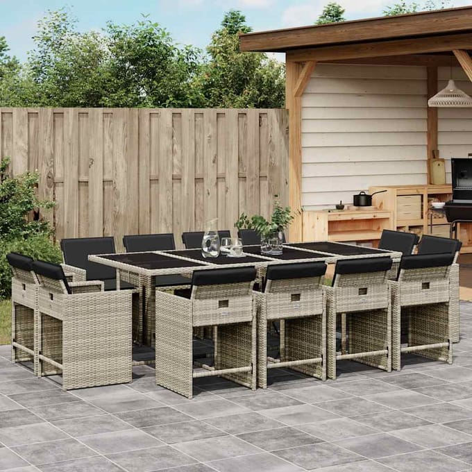 vidaXL - 13-delige - Tuinset - met - kussens - poly - rattan - lichtgrijs