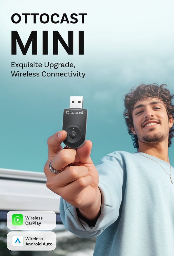 Ottocast - Otto Mini Adapter 2-in-1 draadloze CarPlay Android Auto-adapter CA505-T Plug & Play