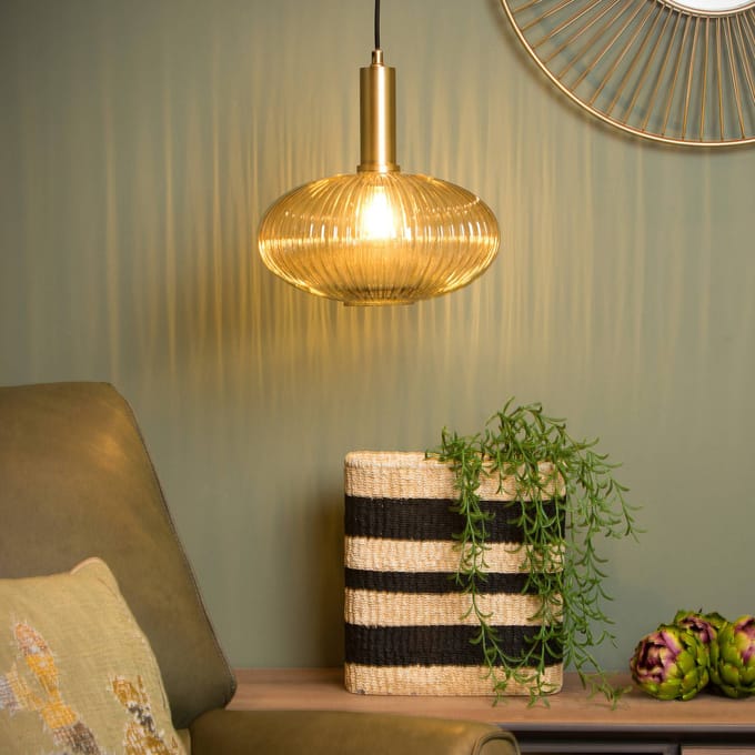 Lucide MALOTO - Hanglamp - Ø 30 cm - 1xE27 - Amber