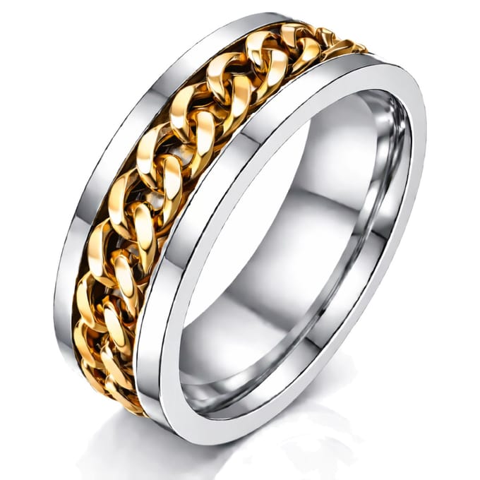 Stalen herenring met Cubaanse gouden ketting-17mm