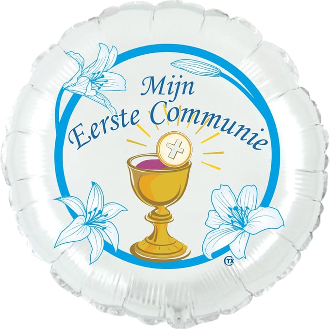 Eerste Communie Folieballon blauw, 45 cm