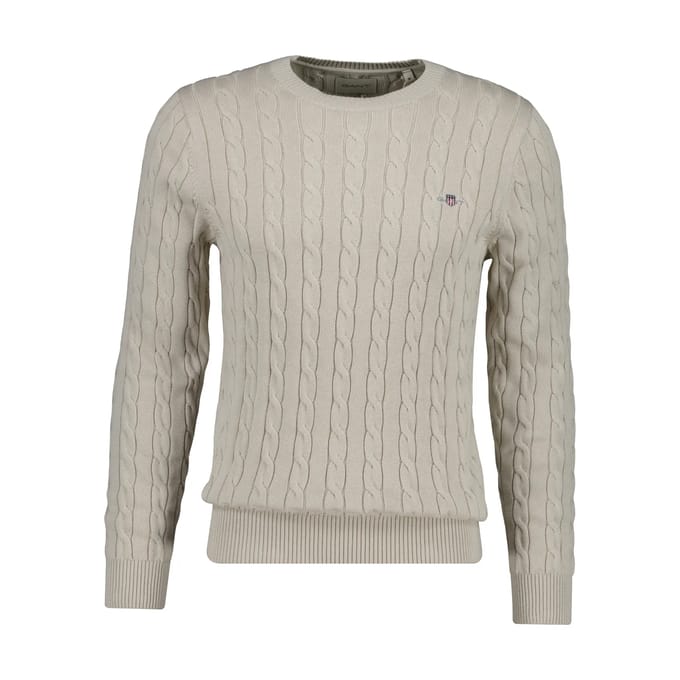 Gant Trui Cotton Cable Ronde Hals Clay Beige / male
