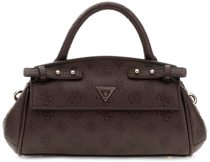 GUESS handtas schoudertas Diana Mini Top Handle Flap Chocolate Logo donkerbruin