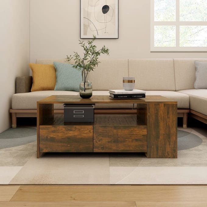 vidaXL - Salontafel - 102x55x42 - cm - bewerkt - hout - gerookt - eikenkleurig