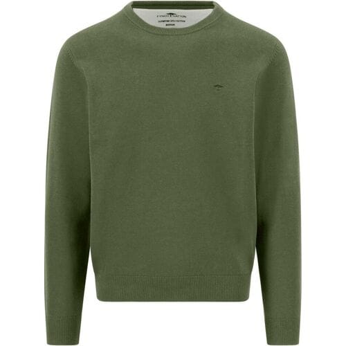 Fynch-Hatton Trui Solid Color Round Neck Superfine 3-Ply Cotton Moss / male