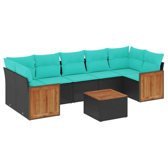 vidaXL - 8-delige - tuinbankset - met - kussens, - zwart - polyrotan