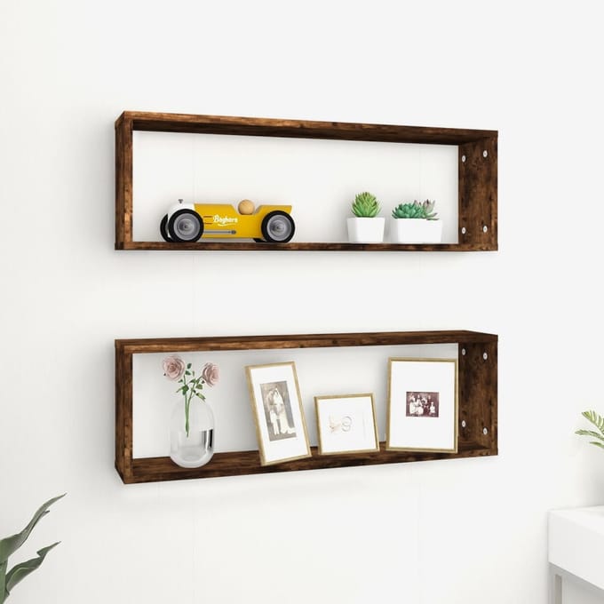 vidaXL - Wandschappen - kubus - 2 - st - 80x15x26,5 - cm - hout - gerookt - eikenkleurig